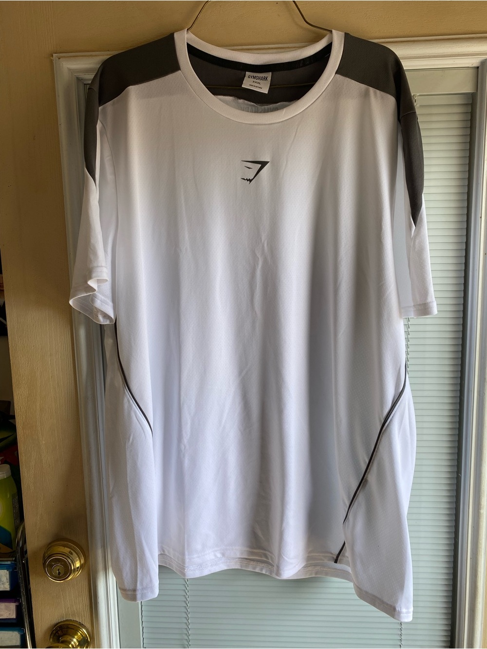 Gymshark White Short Sleeve Performance Tee with Dark Gray Panels
